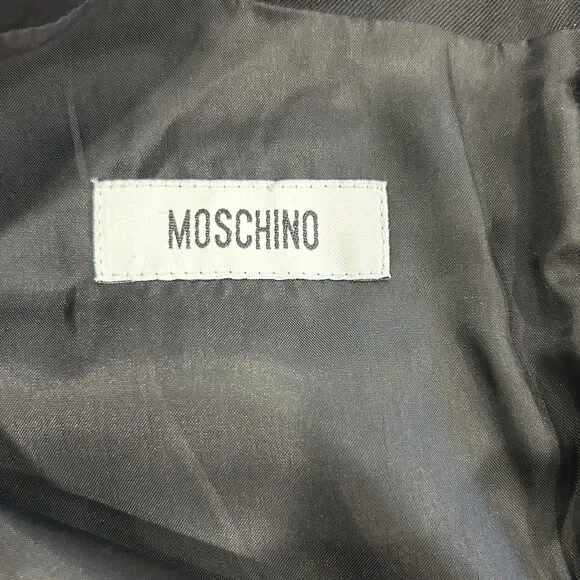 Moschino Main Line Black Cream Striped Dress Virgin Wool Short Sleeve Size 8